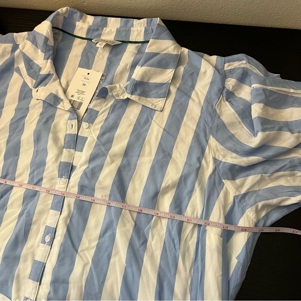 Crown & Ivy Women’s Blue White Striped Belted Shirt Dress 3X NWT - Picture 15 of 15